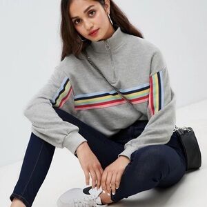 Bershka Gray Sweater with Colorful Stripes